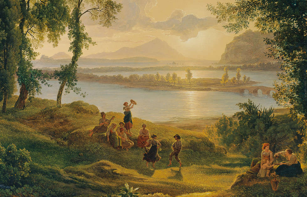 Joseph Rebell, Sonnenuntergang über den Campi Flegrei gegen die Inseln Procida und Ischia, Detail, 1819, Öl/Lw, 98 x 136 cm (Belvedere, Wien)