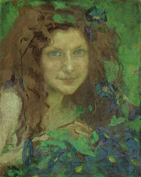 Julie Wolfthorn, Das Hexchen [Mädchen mit blaugrünen Augen] (2. Fassung), 1899, Öl/Lw, 39,8 x 32,6 cm (Sammlung Jack Daulton, Los Altos Hills, Kalifornien)