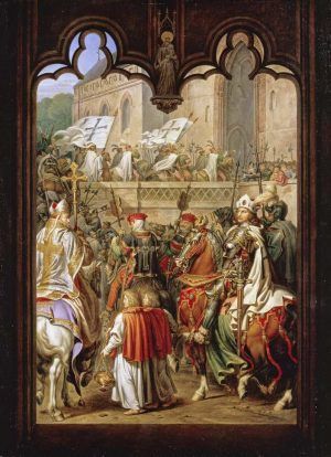 Karl Wilhelm Kolbe, Einzug des Hochmeisters Siegfried von Feuchtwangen mit seinen Rittern in die Marienburg, Öl auf Leinwand, 52,3 x 39 cm (© Staatliche Museen zu Berlin, Nationalgalerie / Andres Kilger)
