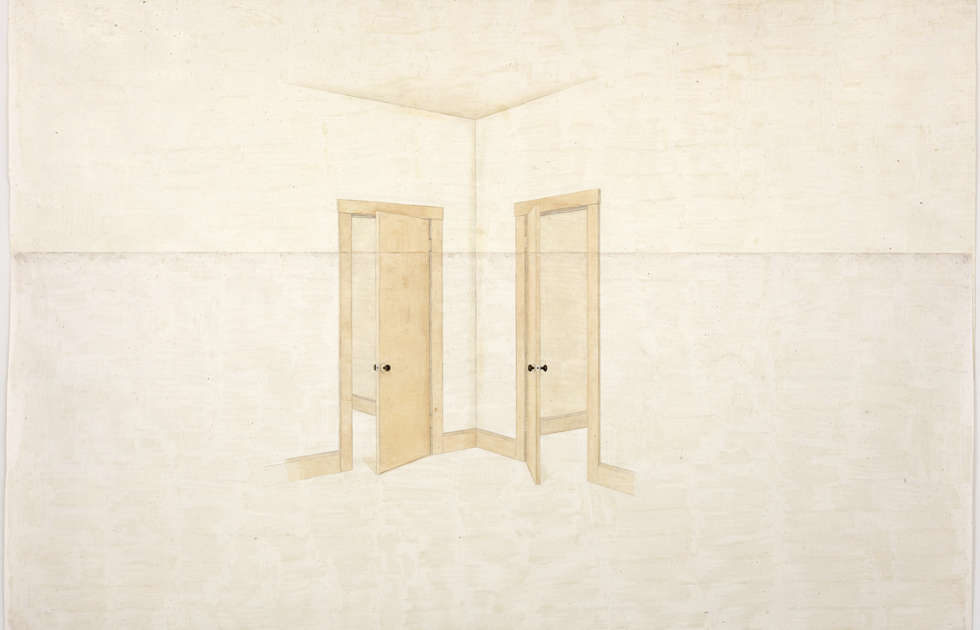 Toba Khedoori, Untitled (doors), Detail, 1999, Öl und Wachs auf Papier, 335,3 × 485,1 cm (Privatsammlung, Courtesy David Zwirner, New York / London, © Toba Khedoori, Courtesy Regen Projects, Los Angeles & David Zwirner, Foto: © Fredrik Nilsen)