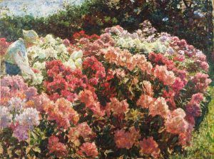 Laurits Tuxen, Rhododendron in Tuxens Garten, 1917, Öl auf Leinwand, 92,2 x 124 cm (Skagensmuseum, Skagen)