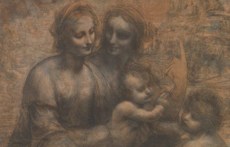 Leonardo da Vinci, Hl Anna Selbdritt, sog. Burlington House Karton, Detail, 1500–1508, Kohle und Kreide auf Karton, 1,42 x 1,05 m (The National Gallery, London)