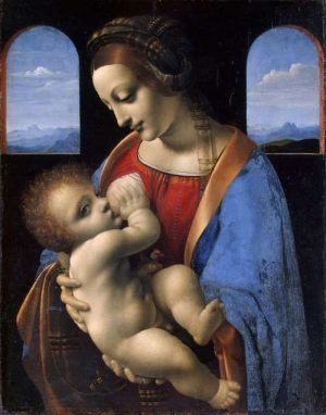 Leonardo da Vinci. Madonna und Kind (Madonna Litta), Tempera (und Öl?)/Holz, transferiert auf Leinwand, 42 x 33 cm (Eremitage, St. Petersburg)
