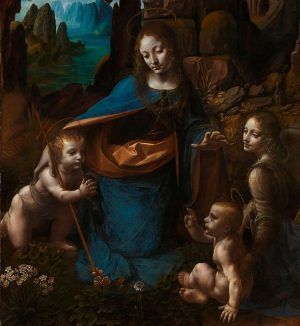 Leonardo, Madonna in der Felsengrotte, Detail (zweite Fassung), nach 1493–1508, Öl auf Holz, 189,5 x 120 cm (London, National Gallery)