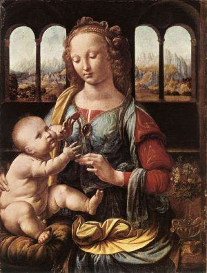 Leonardo, Madonna mit der Nelke (Madonna mit Kind), 1473–1478, Öl auf Holz, 62 x 47,5 cm (München, Alte Pinakothek, Inv. Nr. 7779)