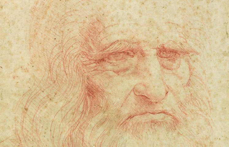 Leonardo da Vinci, Kopf eines alten Mannes, Selbstporträt (?), Detail, 1515/16, rote Kreide (Biblioteca Reale, Turin)