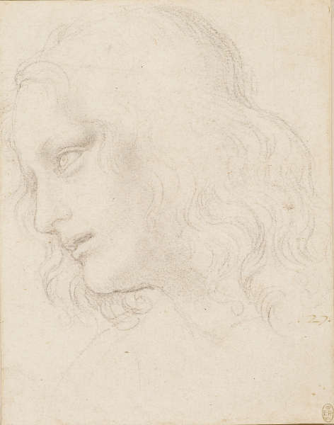 Leonardo da Vinci, Studie für den Kopf des hl. Philipp, um 1494, schwarze Kreide, (Royal Collection Trust / © Her Majesty Queen Elizabeth II)