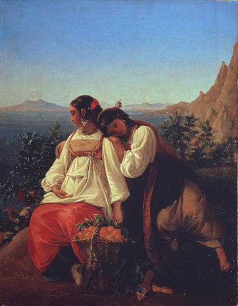 Léopold Robert, Orangenpflückerinnen auf Capri, 1824, Öl auf Leinwand, 47 x 37 cm (Aargauer Kunsthaus Aarau / Depositum der Gottfried Keller-Stiftung, Bundesamt für Kultur, Bern)