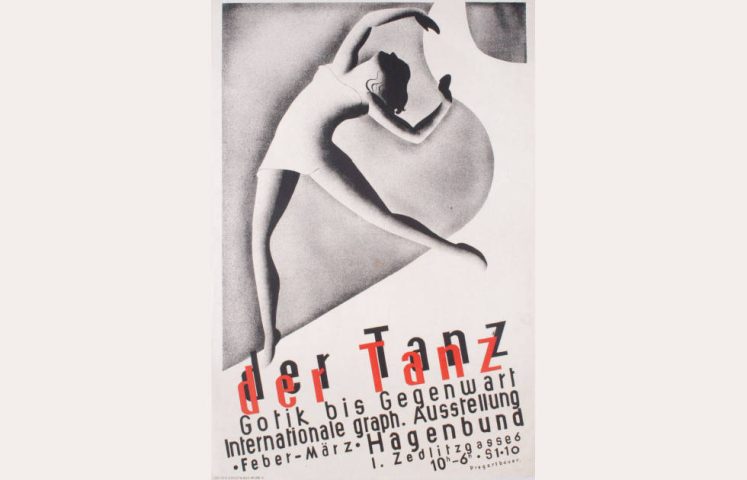 Lois Pregartbauer, Der Tanz. Gotik bis Gegenwart. Internationale graph. Ausstellung Hagenbund, Auftraggeber: Hagenbund, 1933, Druckerei: E. Danzinger, Lithografie (MAK, Wien © Lois Pregartbauer)