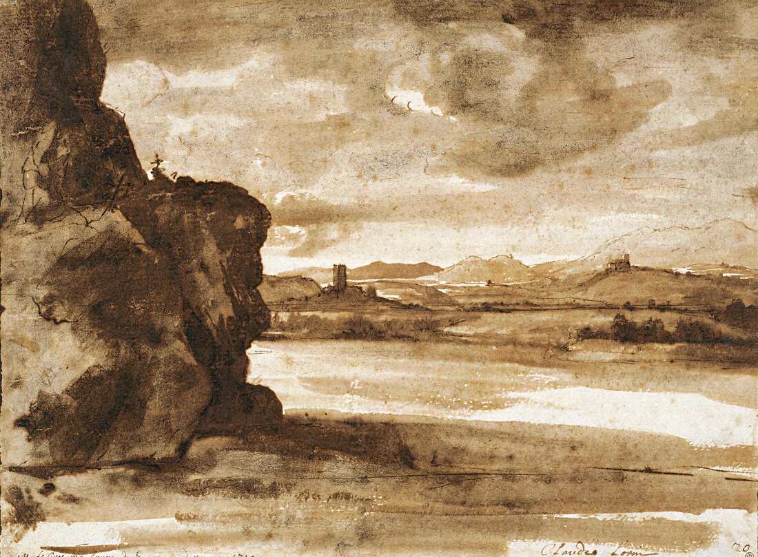 Claude Lorrain, Tiberlandschaft nördlich von Rom bei düsterem Wolkenhimmel, zwischen 1630 und 1640 (Albertina, Wien)