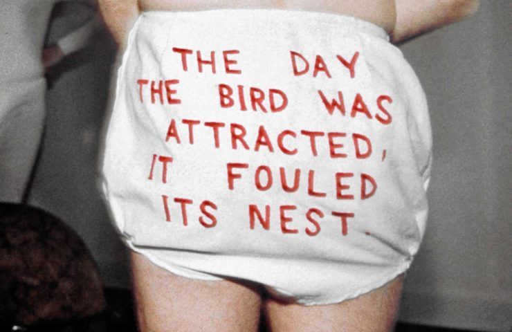 Louise Bourgeois, GARMENT FROM PERFORMANCE “SHE LOST IT", Detail, 1992, white bloomers with red embroidery, 38.1 x 43.2 cm (© The Easton Foundation/2021, ProLitteris, Zürich and VAGA at Artists Rights Society (ARS), NY)