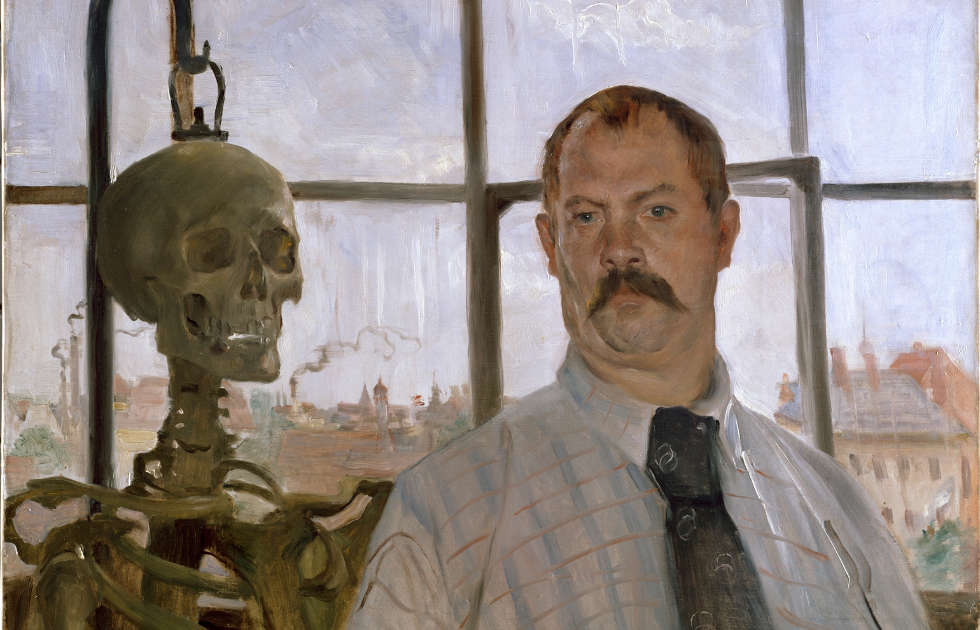 Lovis Corinth, Selbstbildnis mit Skelett, Detail, 1896 (Städtische Galerie im Lenbachhaus und Kunstbau, München)