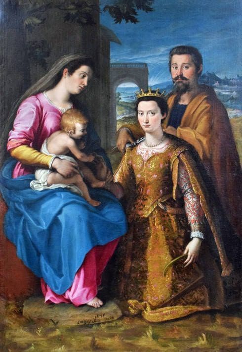 Lucrezia Quistelli, Die Mystische Hochzeit der Heiligen Katharina, um 1576, Öl auf Leinwand, 180 x 120 cm (Santa Maria e San Pietro in Silvano Pietra)