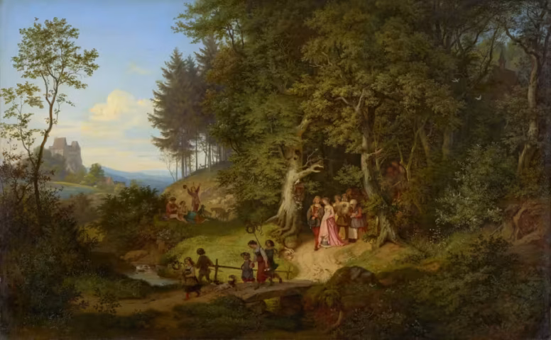 Ludwig Richter, Der Brautzug im Frühling, Detail, 1847 (Albertinum, Staatliche Kunstsammlungen Dresden)