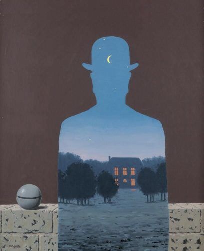 René Magritte, L’Heureux Donateur [Der glückliche Stifter], 1966, Öl auf Leinwand, 55,5 × 45,5 cm (Collection du Musée d’Ixelles, Brüssel)