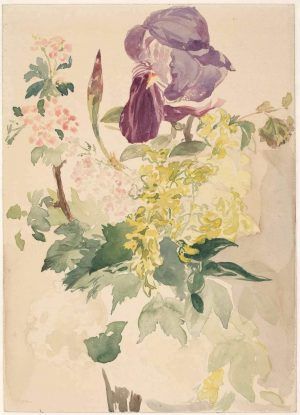 Edouard Manet, Blumenstück mit Schwertlilie, Goldregen und Geranie, 1880, Aquarell (Albertina, Wien)