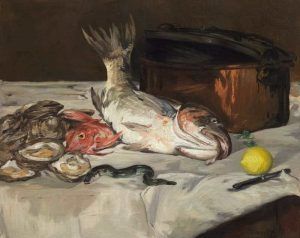 Edouard Manet, Fisch, 1864, Öl auf Leinwand, 73,4 x 92,1 cm (The Art Institute of Chicago, Mr. and Mrs. Lewis Larned Coburn Memorial Collection, 1942.311)
