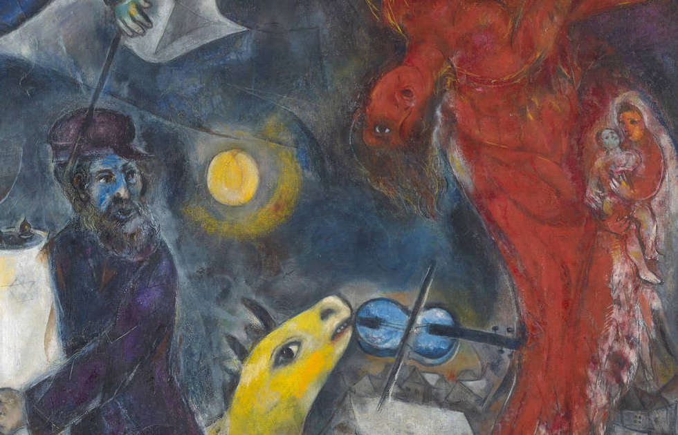 Marc Chagall, Der Engelssturz, Detail, 1923/33/47, Öl auf Leinwand (Kunstmuseum Basel, Depositum aus Privatsammlung, VG Bild-Kunst, Bonn 2019, Foto: Martin P. Bühler)
