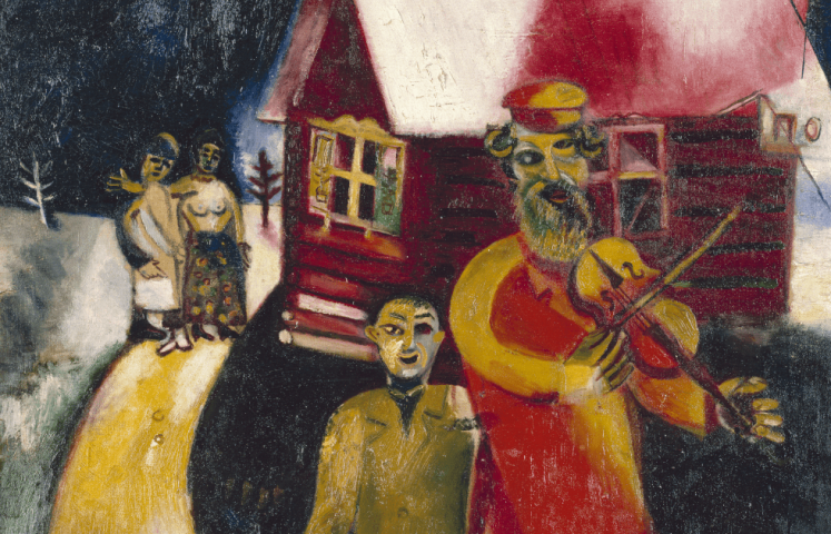 Marc Chagall, Le violiniste [Der Geiger], Detail, 1911, Öl auf Leinwand, 94,5 × 69,5 cm (Kunstsammlung Nordrhein-Westfalen © VG Bild-Kunst, Bonn 2025)
