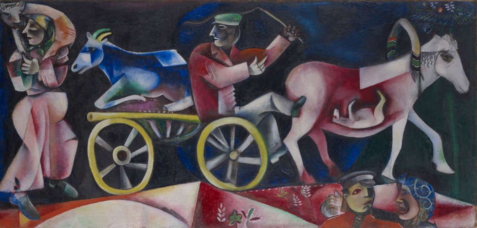 Marc Chagall, Der Viehhändler [Le marchand de bestiaux], 1912, Öl auf Leinwand, 97.1 x 202.5 cm (© Kunstmuseum Basel / ProLitteris, Zürich)