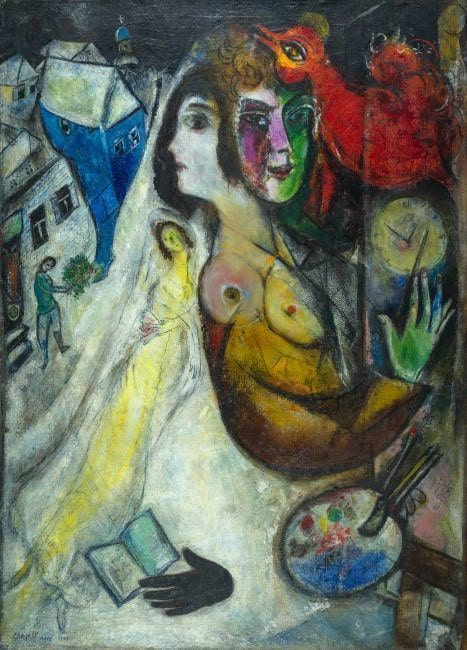 Marc Chagall, Der schwarze Handschuh, 1923–1948, Öl, Tempera und Tusche auf Leinwand, 111 x 81,5 cm, Privatsammlung, © VG Bild-Kunst, Bonn 2022, Foto: Archives Marc et Ida Chagall