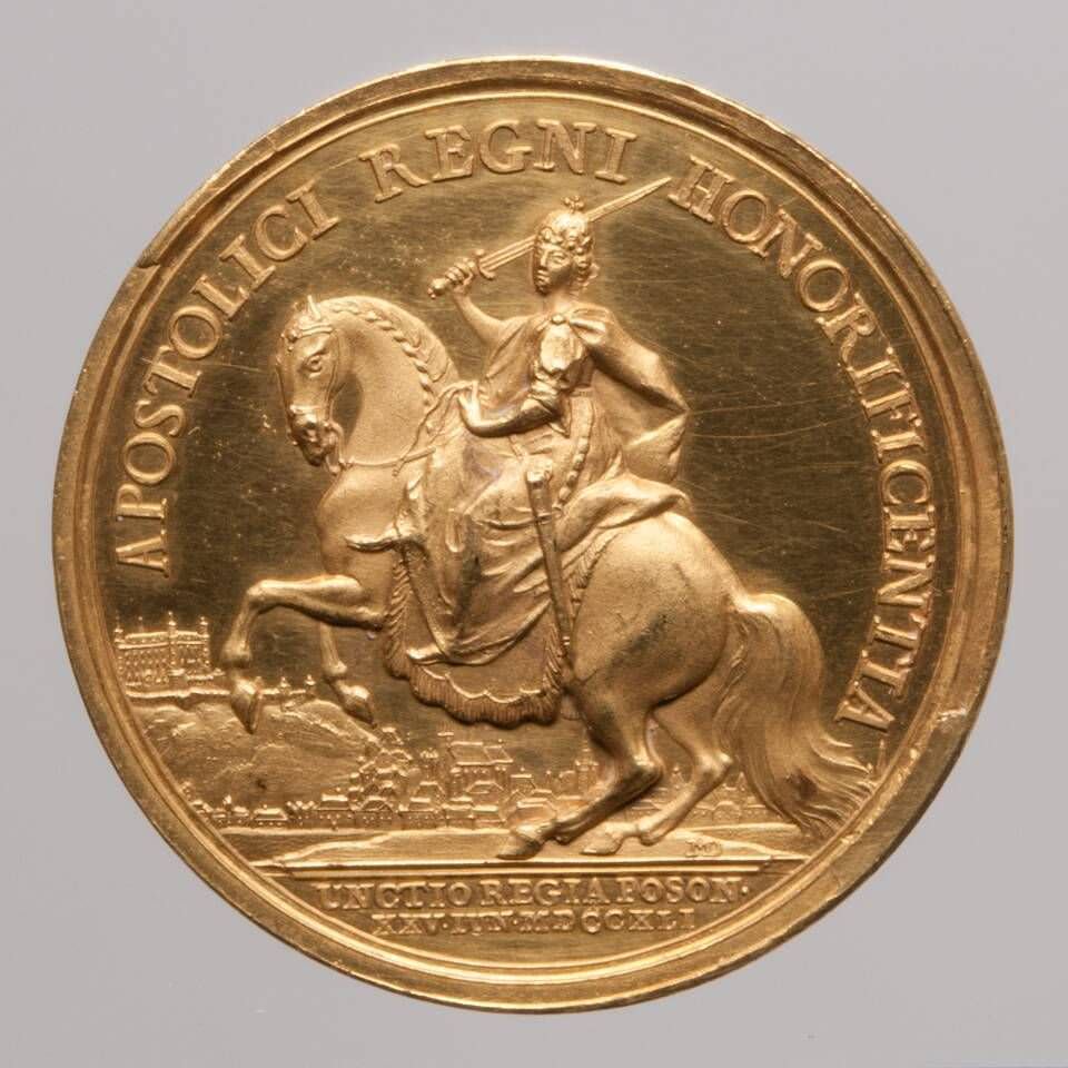 Matthäus Donner, Maria Theresia, Medaille auf die Krönung zum „König“ von Ungarn, Revers, Wien 1741 Gold (Wien, Kunsthistorisches Museum, Münzkabinett Inv.-Nr. 1885bβ © KHM-Museumsverband)