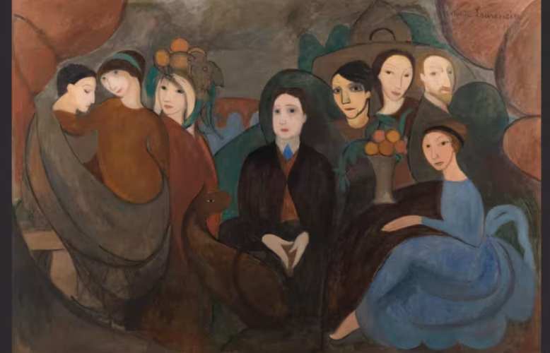 Maria Laurencin, Apollinaire et ses amis (2ème version), 1909, Öl auf Leinwand, 130 x 194 cm (Centre Pompidou, Paris © Foujita Foundation / Adagp, Paris, Foto (c) Centre Pompidou, MNAM-CCI/Audrey Laurans/Dist. GrandPalaisRmn)