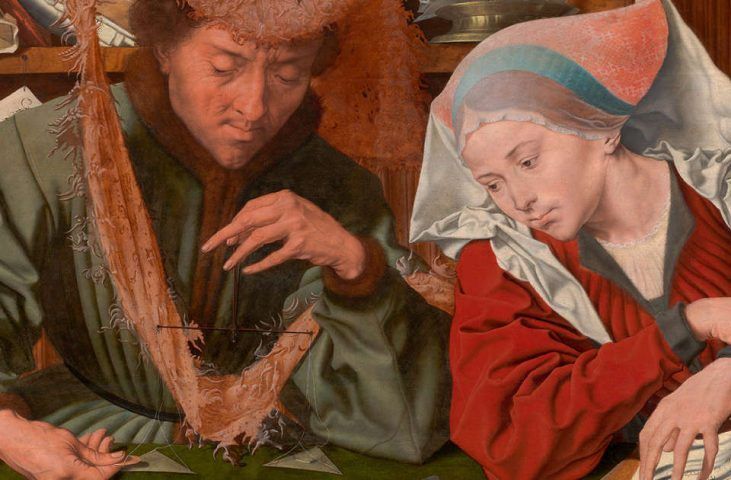 Marinus van Reymerswaele, Geldwechsler und seine Frau, Detail (Prado)