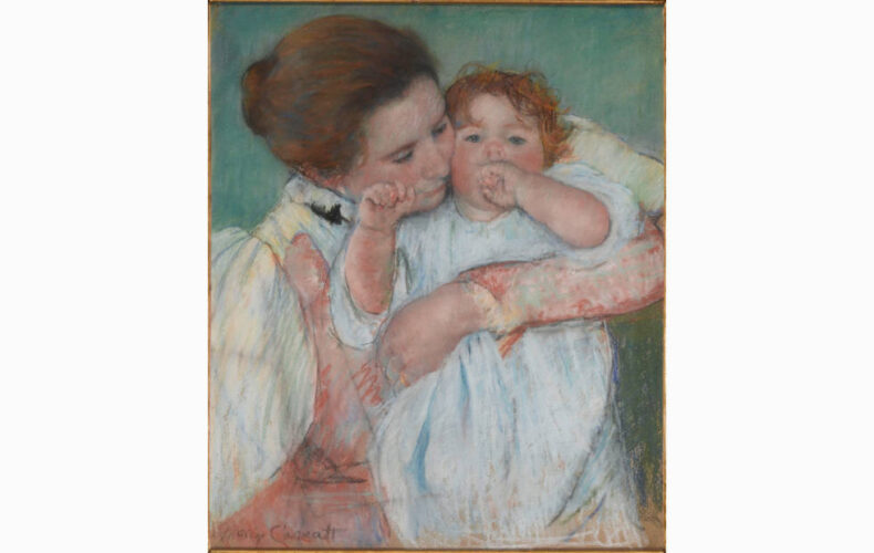 Mary Cassatt, Mutter und Kind auf grünem Hintergrund, 1897, Pastell auf beigem Papier, auf einen Leinwandrahmen montiert, 55 x 46 cm (Geschenk von Mary Cassatt, 1897 © RMN-Grand Palais (Musée d’Orsay)