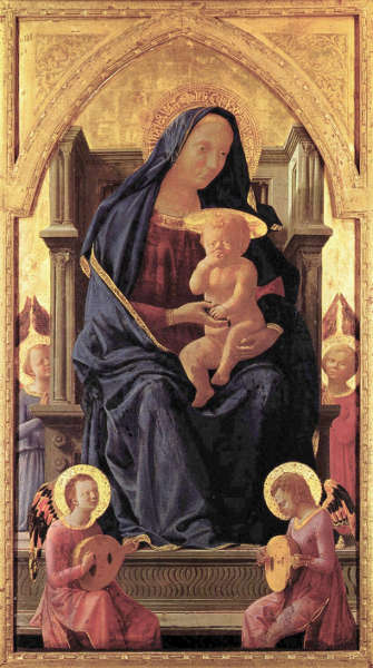 Masaccio, Thronende Madonna (Altar für Santa Maria del Carmine, Pisa), um 1426, Holz, 136 × 73 cm (The National Gallery, London)