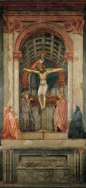 Masaccio, Trinität, Ende 1425, Fresko, 667 x 317 cm (Florenz, Santa Maria Novella)