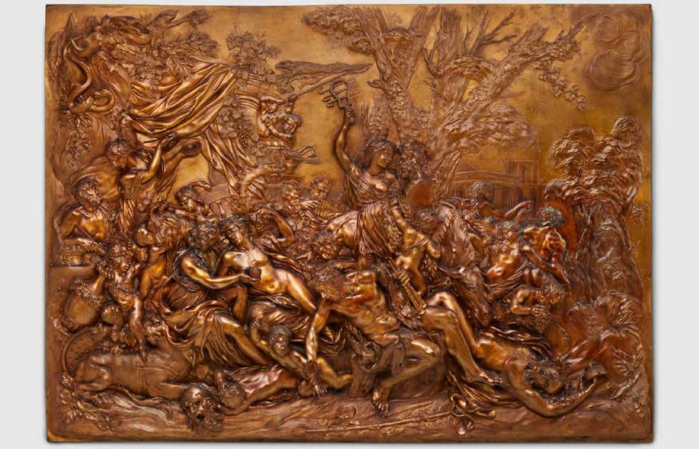 Massimiliano Soldani Benzi, Bacchanal, 1695–1697, Bronze, rotgoldene Lackpatina, 56 × 78 cm (Liechtenstein. The Princely Collections, Wien-Vaduz, Inv.-Nr. SK 827)