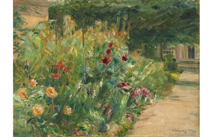 Max Liebermann, Blumenstauden am Gärtnerhäuschen nach Osten, 1923, Öl auf Leinwand, 55,5 x 75,5 cm (Privatsammlung)