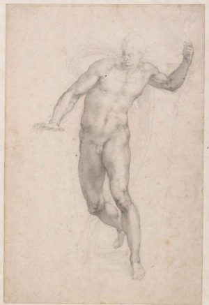 Michelangelo, Die Auferstehung Christi, um 1532/33, schwarze Kreide auf Papier, 40.5 × 26.9 cm (The British Museum, London (1887,0502.119) © The Trustees of The British Museum)