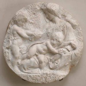 Michelangelo, Madonna mit Kind und dem hl. Johannes (Tondo Taddei), gesamt, um 1504-1505, Marmor, 106.8 cm dm (Royal Academy of Arts)