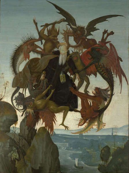 Michelangelo, Die Versuchung des hl. Antonius, um 1487/88, Tempera/Öl/Holz, 68.6 × 56.8 cm (Kimbell Art Museum, Fort Worth, Inv. AP 2009.01 SL.6.2017.16.1)