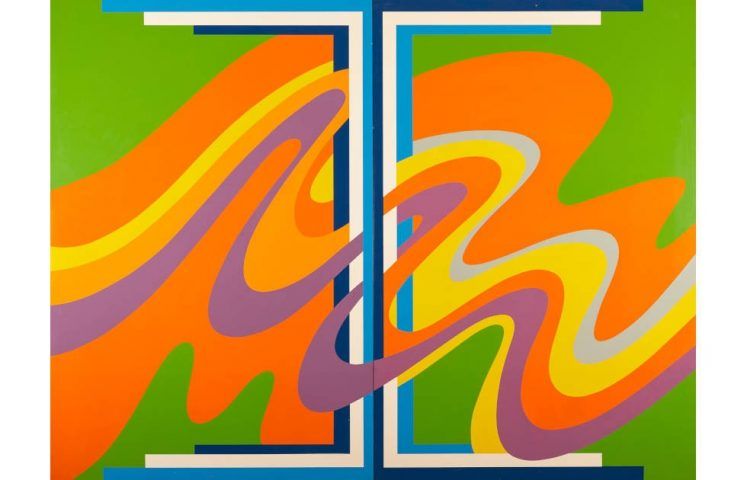 Mohamed Melehi, Ohne Titel, 1983, Zellulosefarbe auf Holz, 150 x 200 cm, © Mohamed Melehi Estate / VG Bild-Kunst, Bonn 2024
