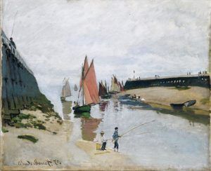 Claude Monet, Estacade de Trouville, marée basse [Mole in Trouville, Ebbe], 1870, Öl auf Leinwand, 54 x 65,7 cm (Szépmüvészeti Múzeum, Budapest, 4970)