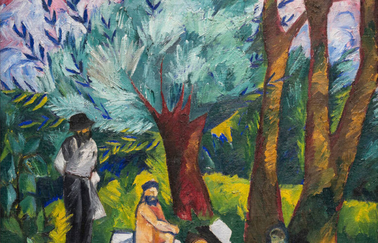 Natalja Gontscharowa, Badende, Detail, um 1910, Öl auf Leinwand, 94,5 x 114,5 cm (Museum Wiesbaden, erworben mit Unterstützung der Hessischen Kulturstiftung, Verein zur Förderung der bildenden Kunst in Wiesbaden e.V. sowie der Landeshauptstadt Wiesbaden)