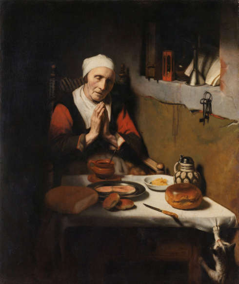 Nicolaes Maes, Alte Frau beim Dankgebet (Das endlose Gebet) um 1656, Öl/Lw, 134 × 113 cm (Rijksmuseum, Amsterdam)