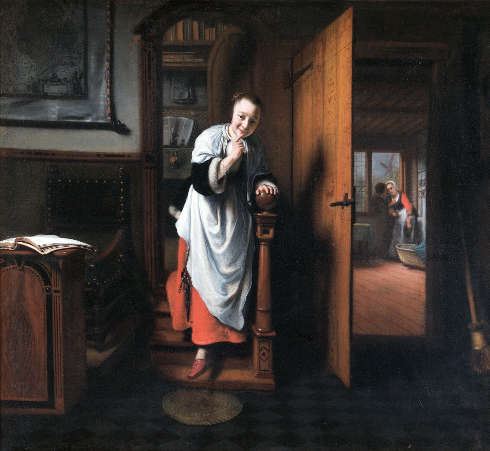 Nicolaes Maes, Lauscherin und Liebespaar (das Publikum), 1656 (Wellington Museum Apsley House)