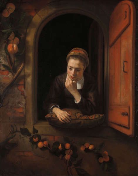 Nicolaes Maes, Mädchen am Fenster (Die Tagträumerin), 1650–1660, Öl/Lw, 123 × 96 cm (Rijksmuseum, Amsterdam)