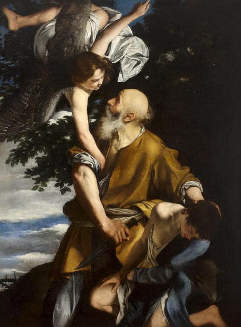 Orazio Gentileschi, Opferung Isaaks, ca. 1611–1615, Öl auf Leinwand, 198 × 150,5 cm (Genua, Nationalmuseen Genua – Nationalgalerie von Ligurien, Inv.-Nr. GNL 37/1986)