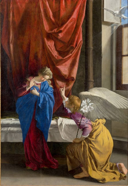 Orazio Gentileschi, Verkündigung, 1623, Öl auf Leinwand, 289 × 198 cm (Turin, Königliche Museen – Sabauda-Galerie, Inv. 161)