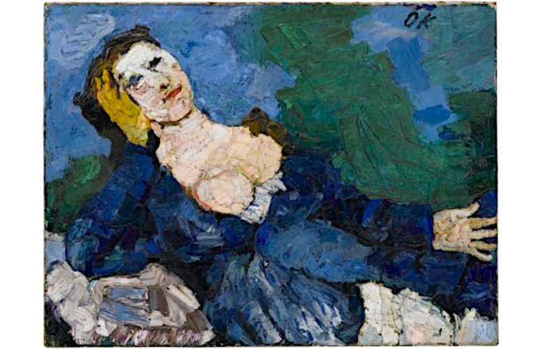 Oskar Kokoschka, Frau in Blau, 1919, Öl auf Leinwand, 76,7 x 100,70 cm (Staatsgalerie Stuttgart, Geschenk 1952 Galerieverein (heute Freunde der Staatsgalerie Stuttgart e.V.) © VG Bild-Kunst, Bonn 2025, Staatsgalerie Stuttgart