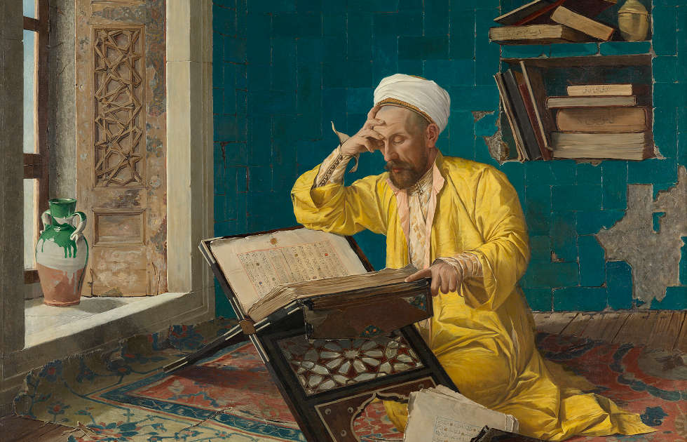 Osman Hamdi Bey, Über den Koran meditierend, Detail, 1902 (Foto: Johannes Stoll / Belvedere, Wien)