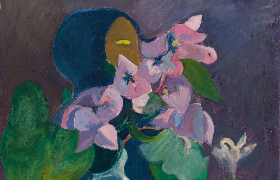 Paul Gauguin, Stillleben mit Blumen und Idol, Detail, um 1892, Öl auf Leinwand (Kunsthaus Zürich, Geschenk Walter Haefner, 1995)