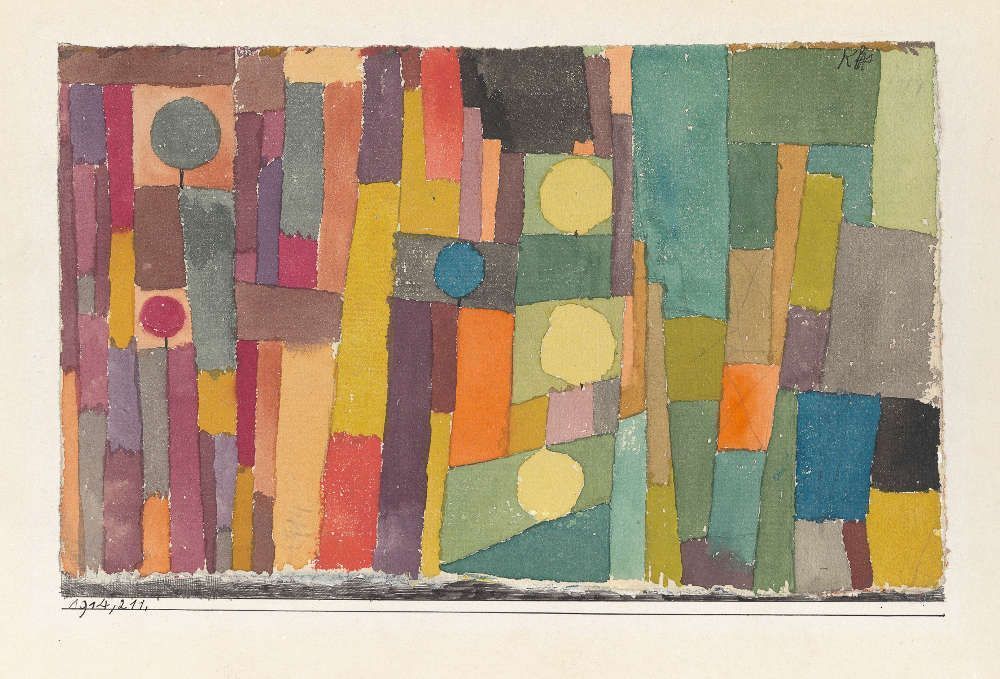 Paul Klee, Im Stil von Kairouan, ins Gemässigte übertragen, 1914, 211, Aquarell und Bleistift auf Papier auf Karton, 12,3 x 19,5 cm (Zentrum Paul Klee, Bern)