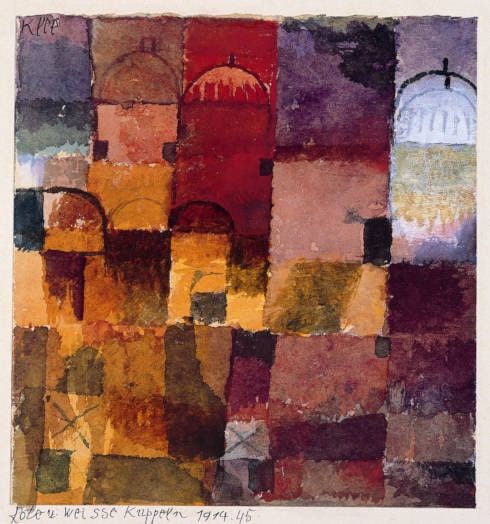 Paul Klee, Rote und weiße Kuppeln, 1914, Aquarell und Gouache auf Papier, auf Karton, 14,6 x 13,7 cm (Kunstsammlung Nordrhein-Westfalen, Foto © Kunstsammlung Nordrhein-Westfalen)