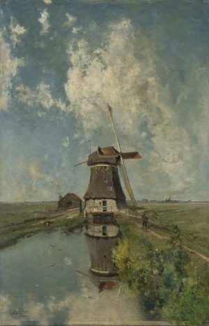 Paul Joseph Constantin Gabriël, Eine Windmühle auf einem Polder Wasserweg, genannt „Im Monat Juli“, um 1889, Öl auf Leinwand, 102 × 66 cm (Rijksmuseum, Amsterdam)
